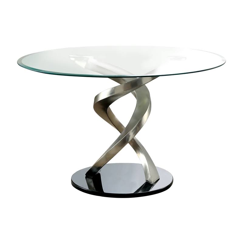 Round Clear Glass Top Dining Table in Silver Q281539