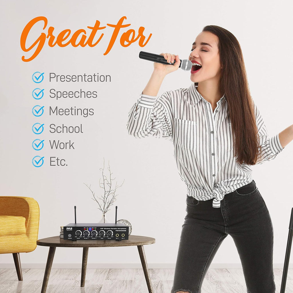 UHF Wireless Microphone System, Dual Bluetooth Cordless Microphone Set, 2 Handheld Transmitter Mic, Mixer Receiver, RCA V761556