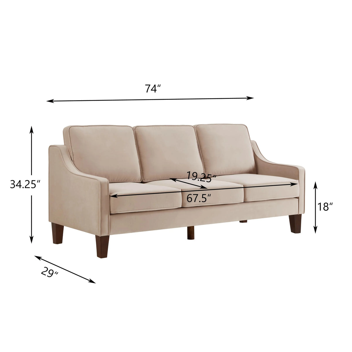 Taupe Velvet 3 Piece 3-Seat Sofa with Removable Cushions D759104
