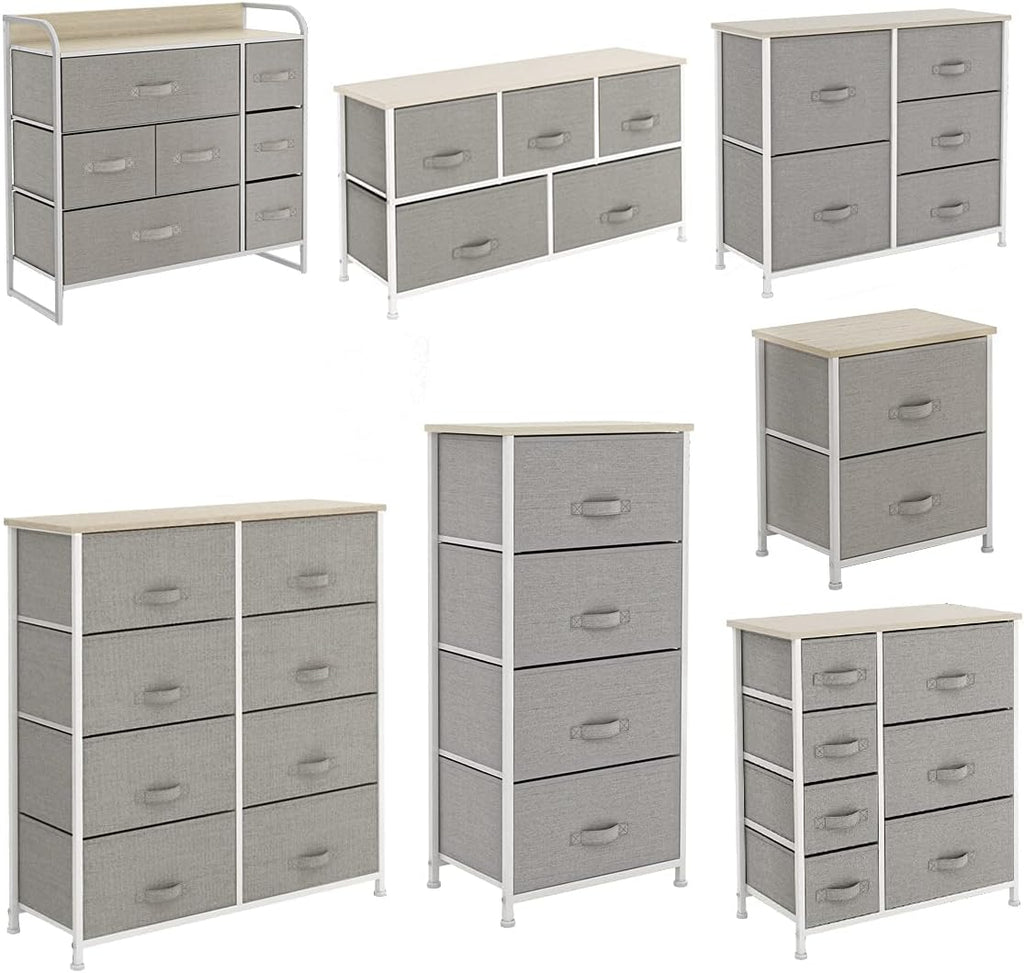 Light Grey 7 Drawer Fabric Dresser with Steel Frame I14514