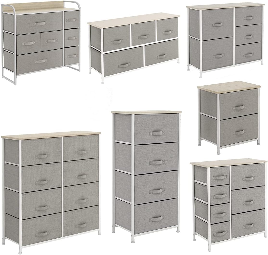 Light Grey 7 Drawer Fabric Dresser with Steel Frame I14514