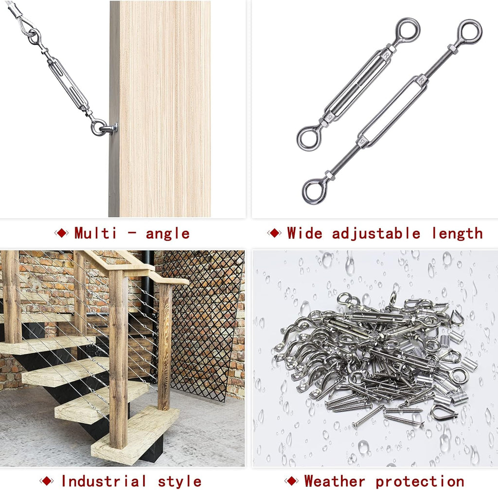 10 Set 1/8 Cable Railing Kit Hardware Heavy Duty Turnbuckle M5 Eye to Eye Stainless Steel E212210