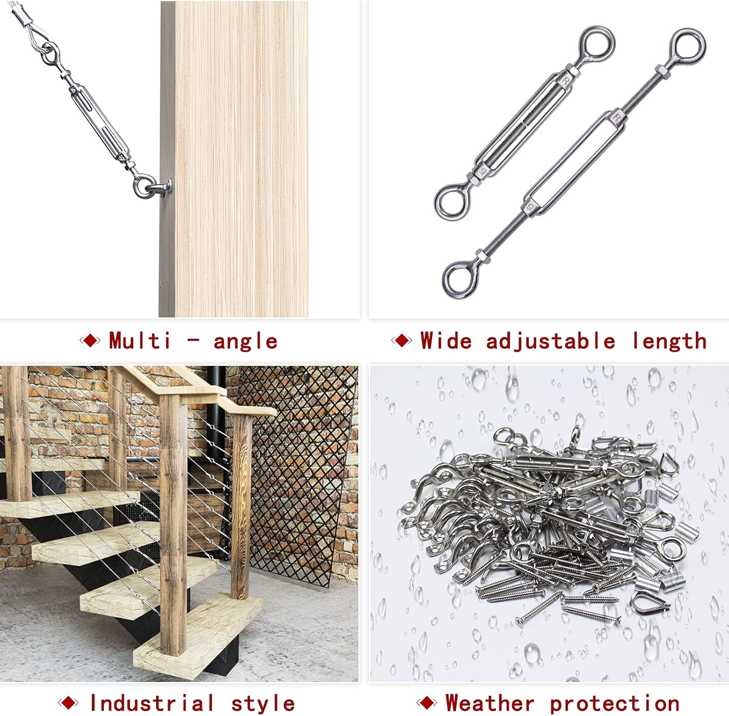 10 Set 1/8 Cable Railing Kit Hardware Heavy Duty Turnbuckle M5 Eye to Eye Stainless Steel E212210