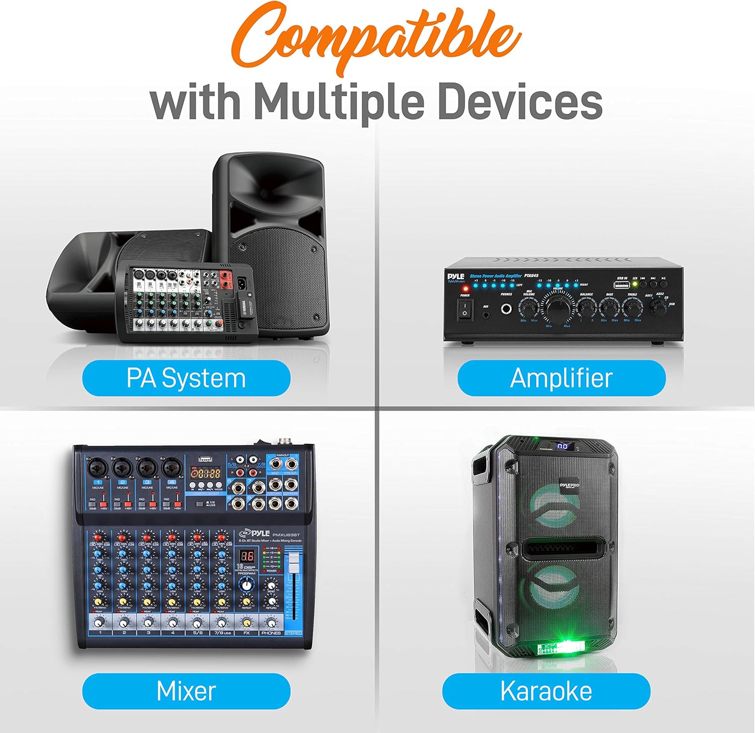 UHF Wireless Microphone System, Dual Bluetooth Cordless Microphone Set, 2 Handheld Transmitter Mic, Mixer Receiver, RCA V761556