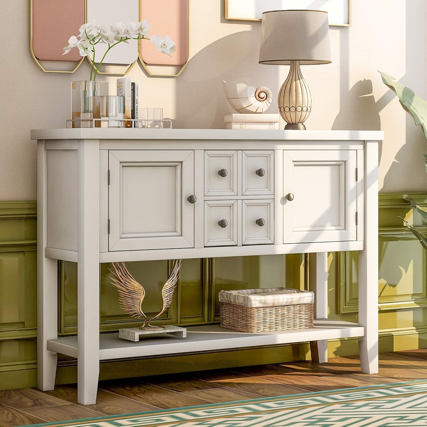 Antique Gray Console Sofa Table with Storage Drawers L89082