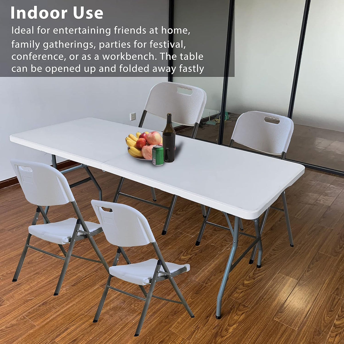 6 Foot Folding Table, Indoor Outdoor Portable Plastic Utility Table, White H11276