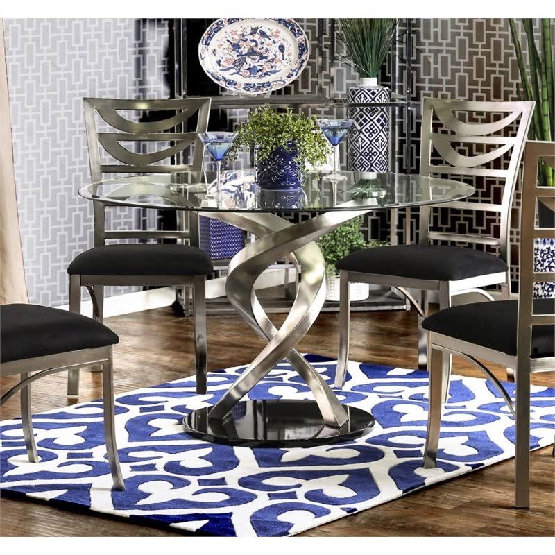 Round Clear Glass Top Dining Table in Silver Q281539