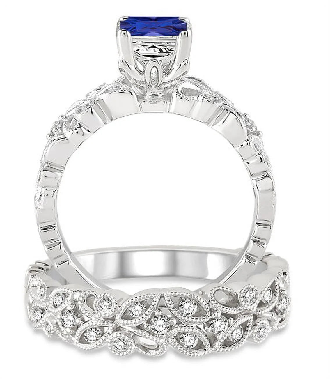 10K White Gold Sapphire And Diamond Bridal Set U318