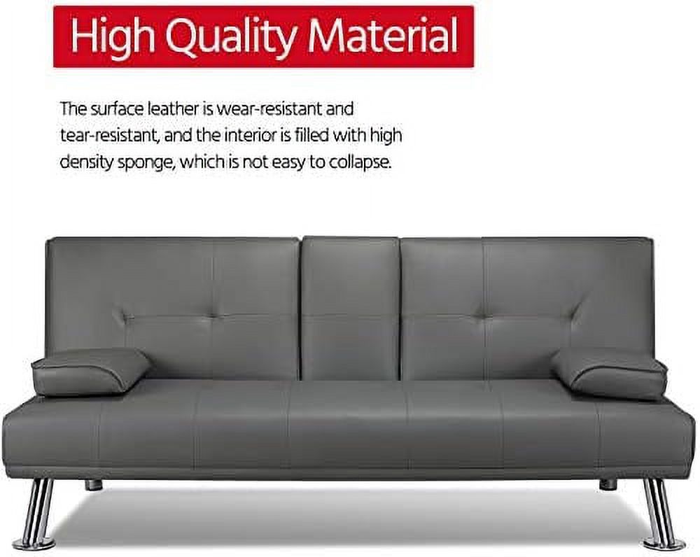 Gray Faux Leather Sofa Bed Futon with Armrest I571281
