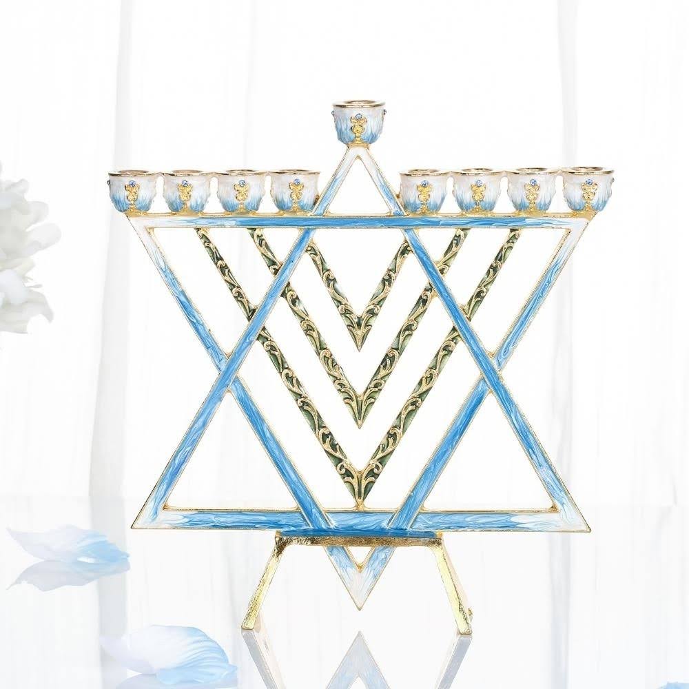 Blue Enamel Menorah Candelabra C786413