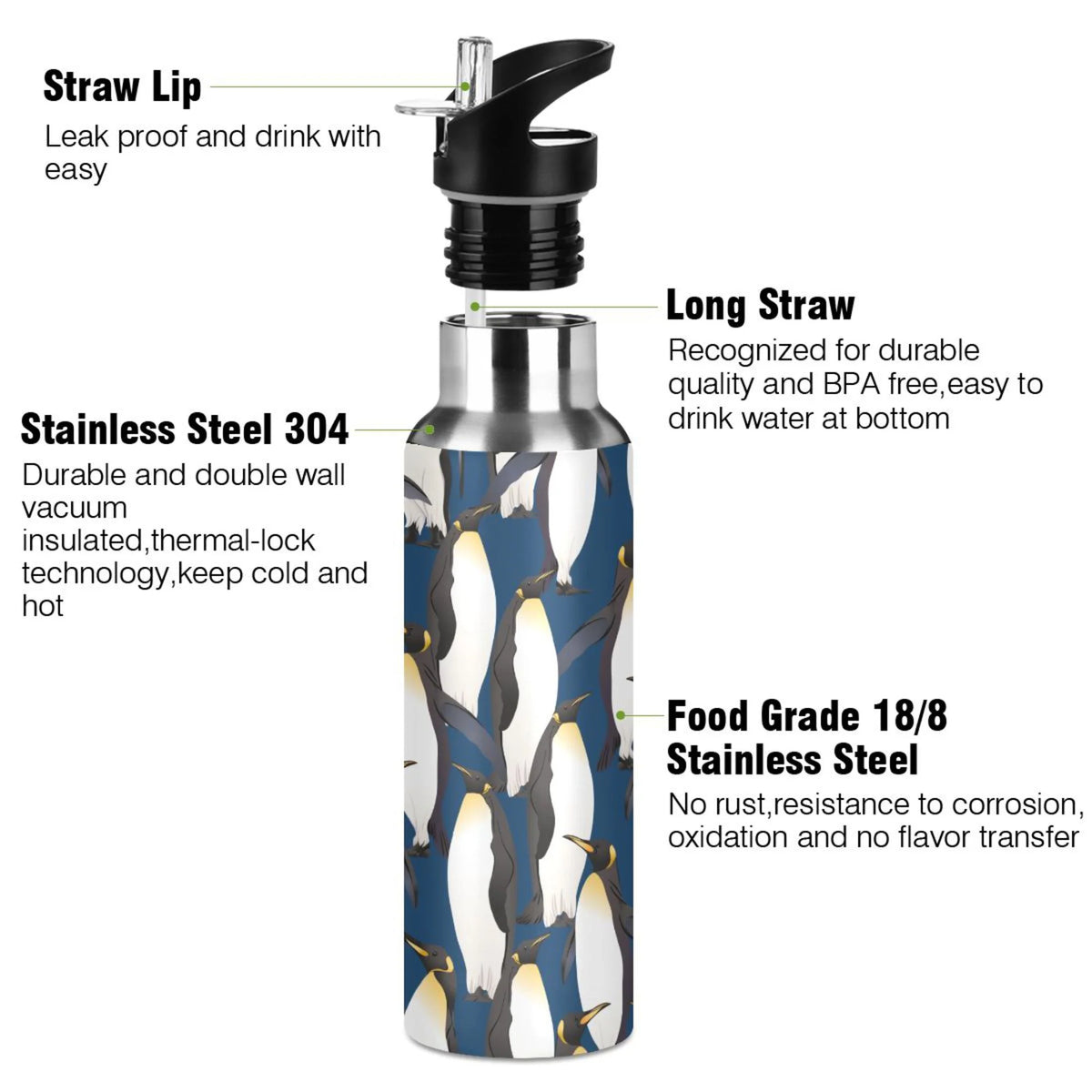 Stainless Steel Insulated Water Bottle with Straw Lid I832