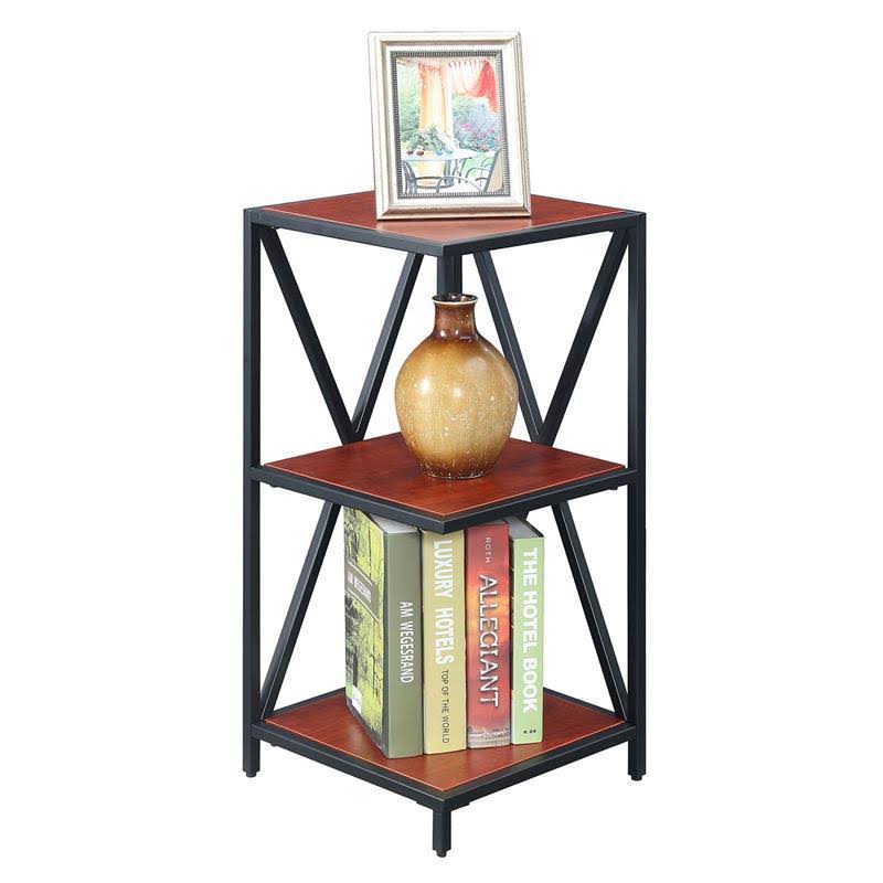 Cherry Wood Metal Three-Tier Corner Bookcase T3181