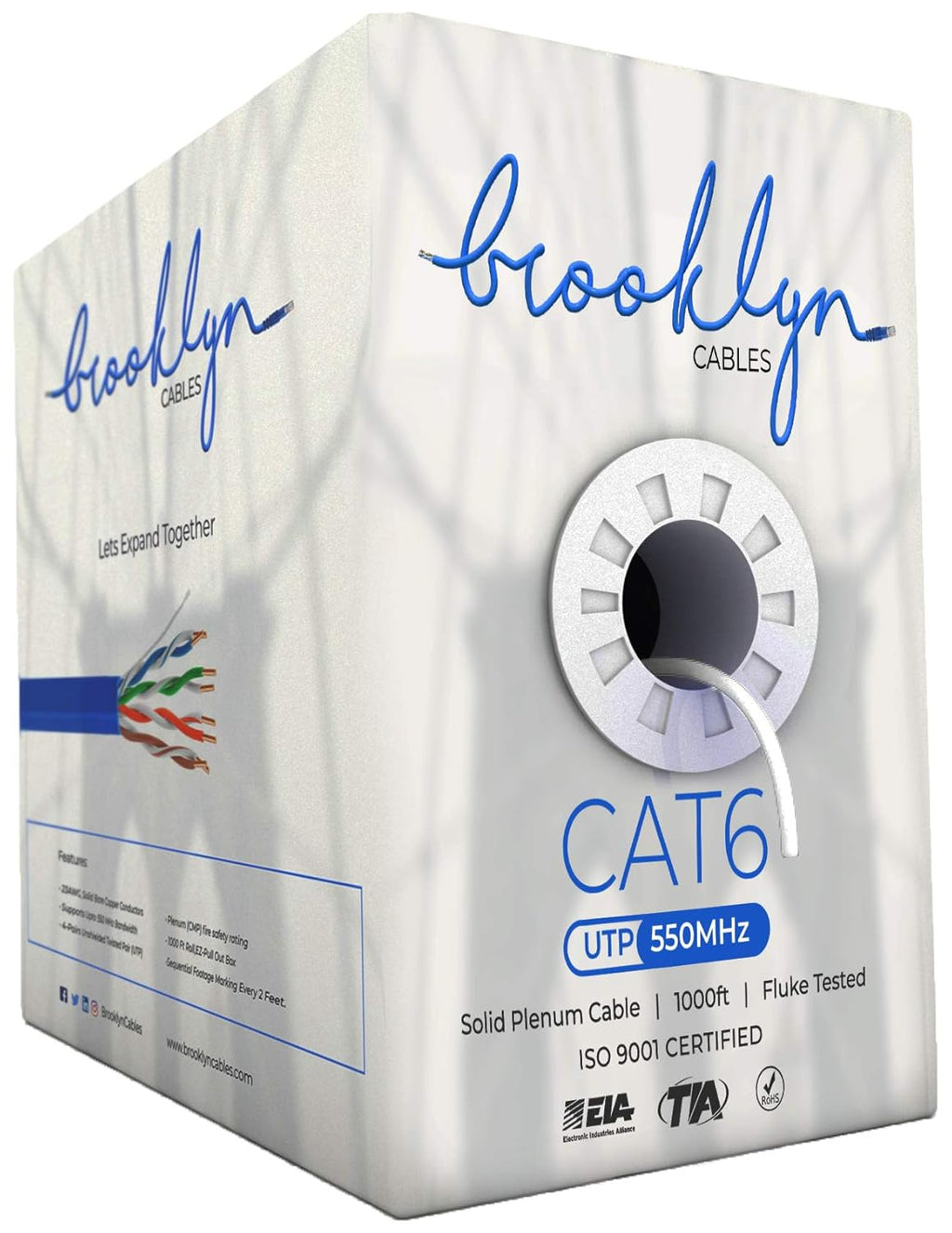 1000ft Cat6 Plenum Bulk Ethernet Cable, White M750
