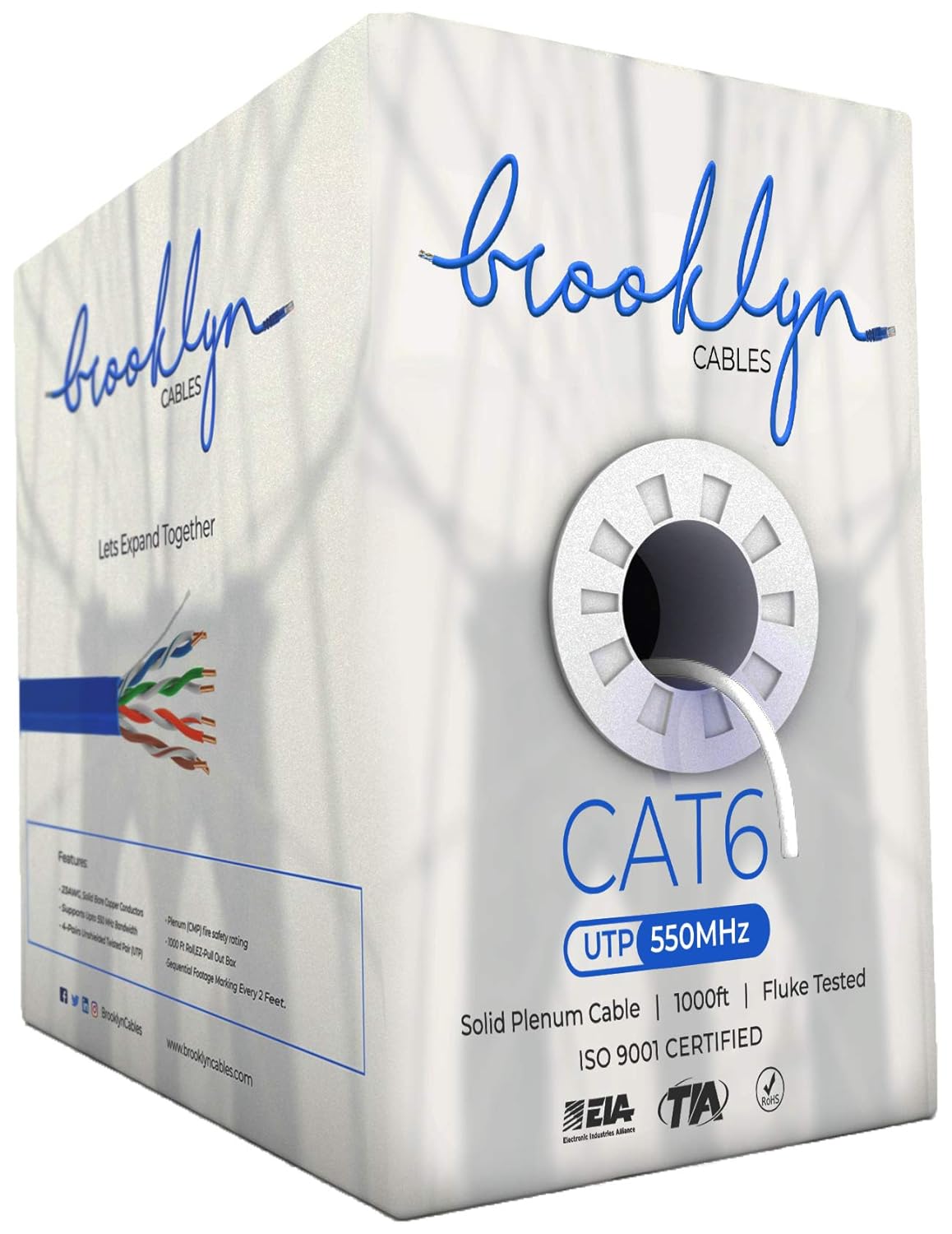 1000ft Cat6 Plenum Bulk Ethernet Cable, White M750
