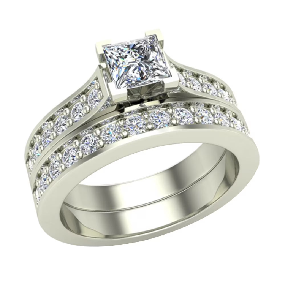 14K White Gold Diamond Wedding Ring Set 1.25 Carat Total Weight L7802