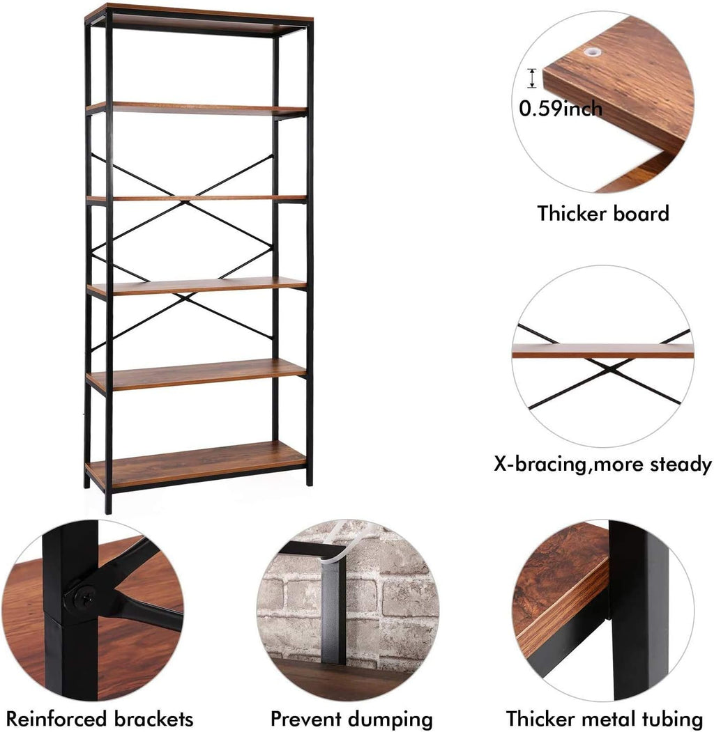 5 Shelf Metal and Wooden Bookshelf Q888
