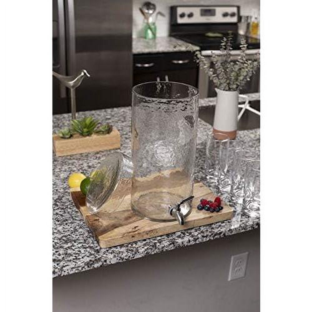 Gallon Beverage Dispenser With Lid, Hammered Glass, Stainless Steel Spigot Y91696