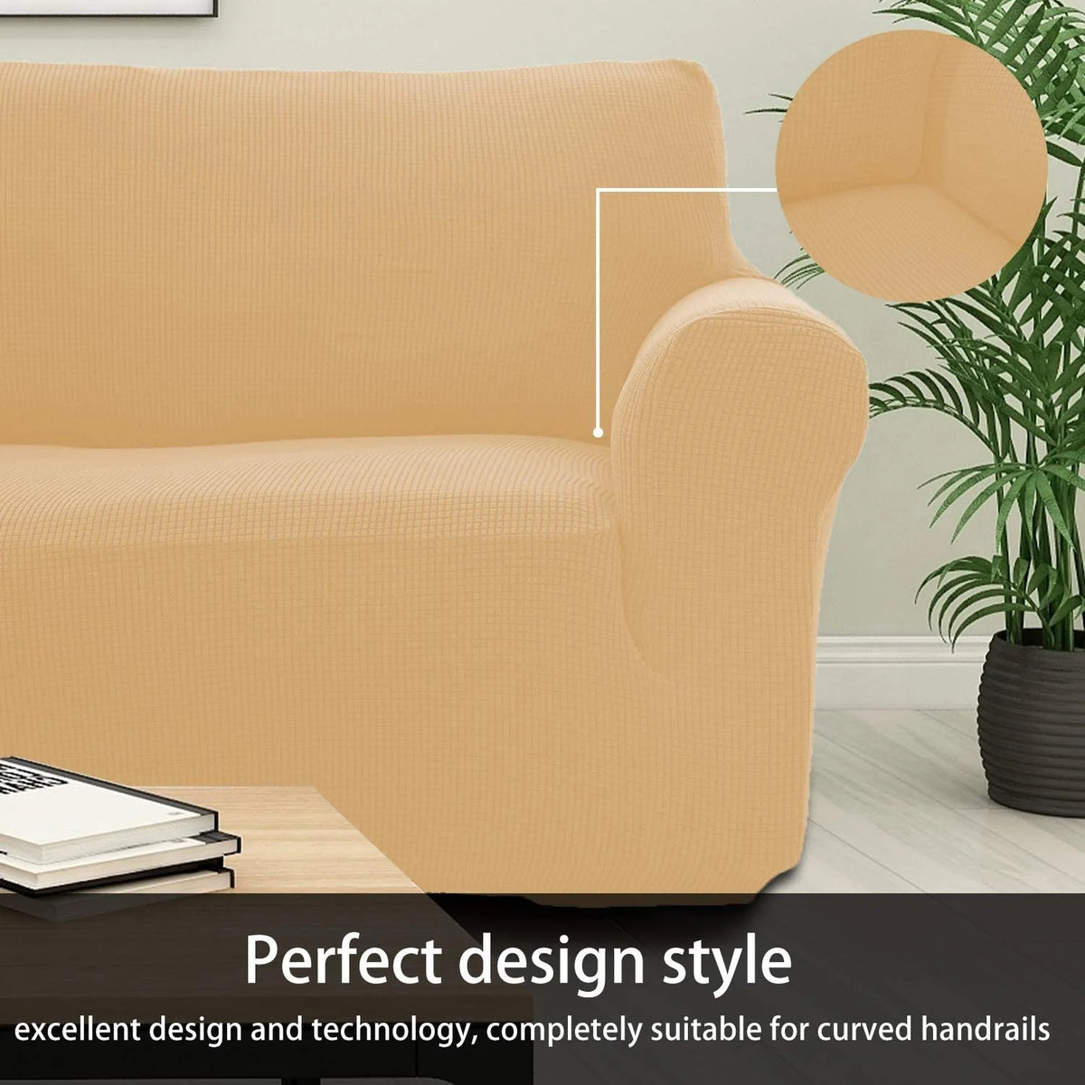 Beige/Cream 2-Piece Brushed Polyester Spandex SlipCover Set for Sofa Loveseat Couch X3719