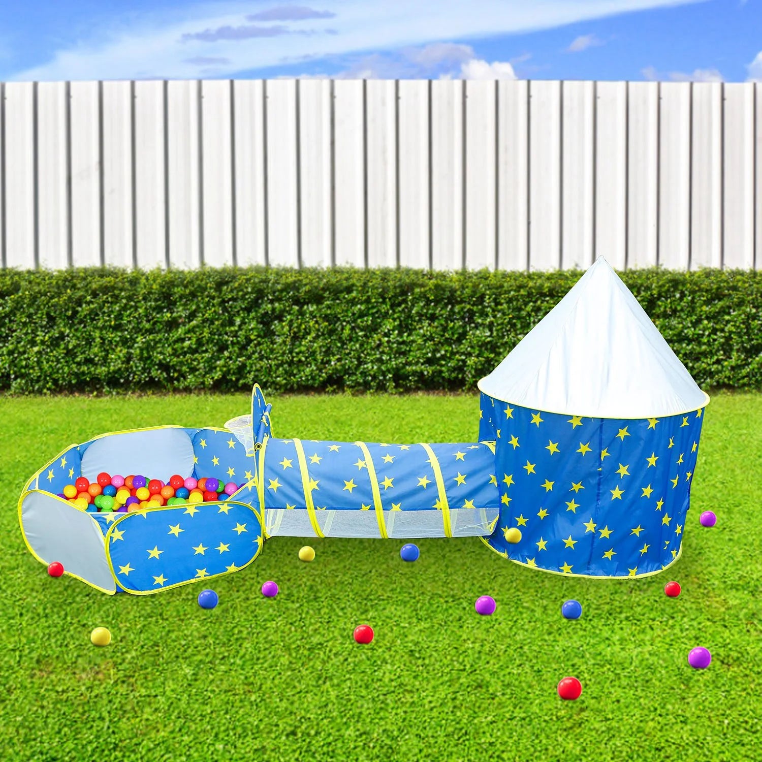 3 in 1 Foldable Kids Play Tent with Storage Bag, Blue K64685