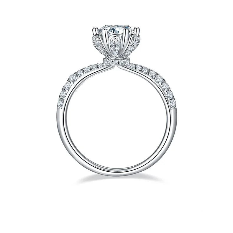 1 Carat Round Cut Moissanite Engagement Ring In 18K White Gold Plating Over Silver E550