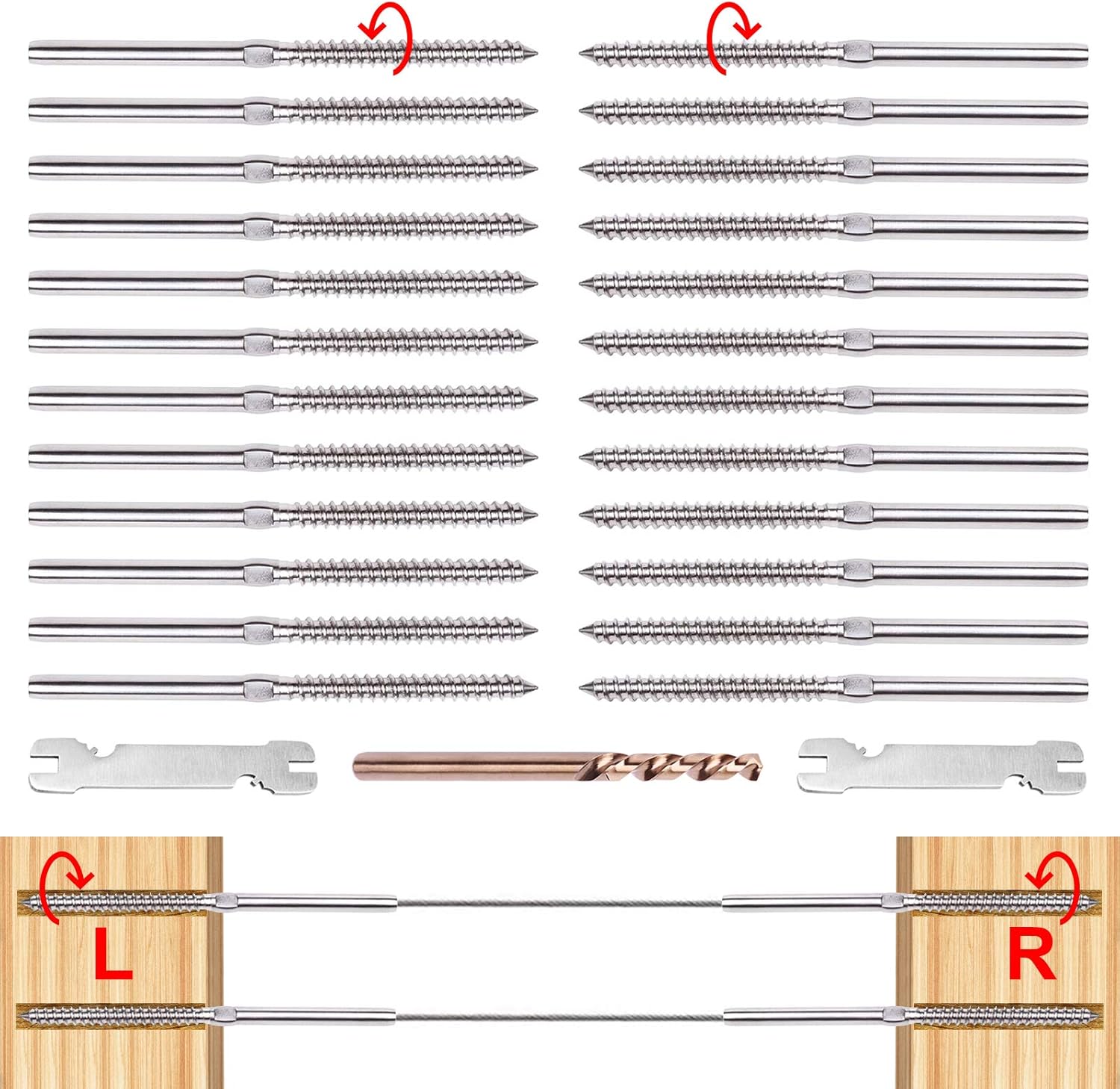 72 Pack T316 Stainless Steel Swage Lag Screws for 1/8 Cable Railing (36 Pairs) T4715