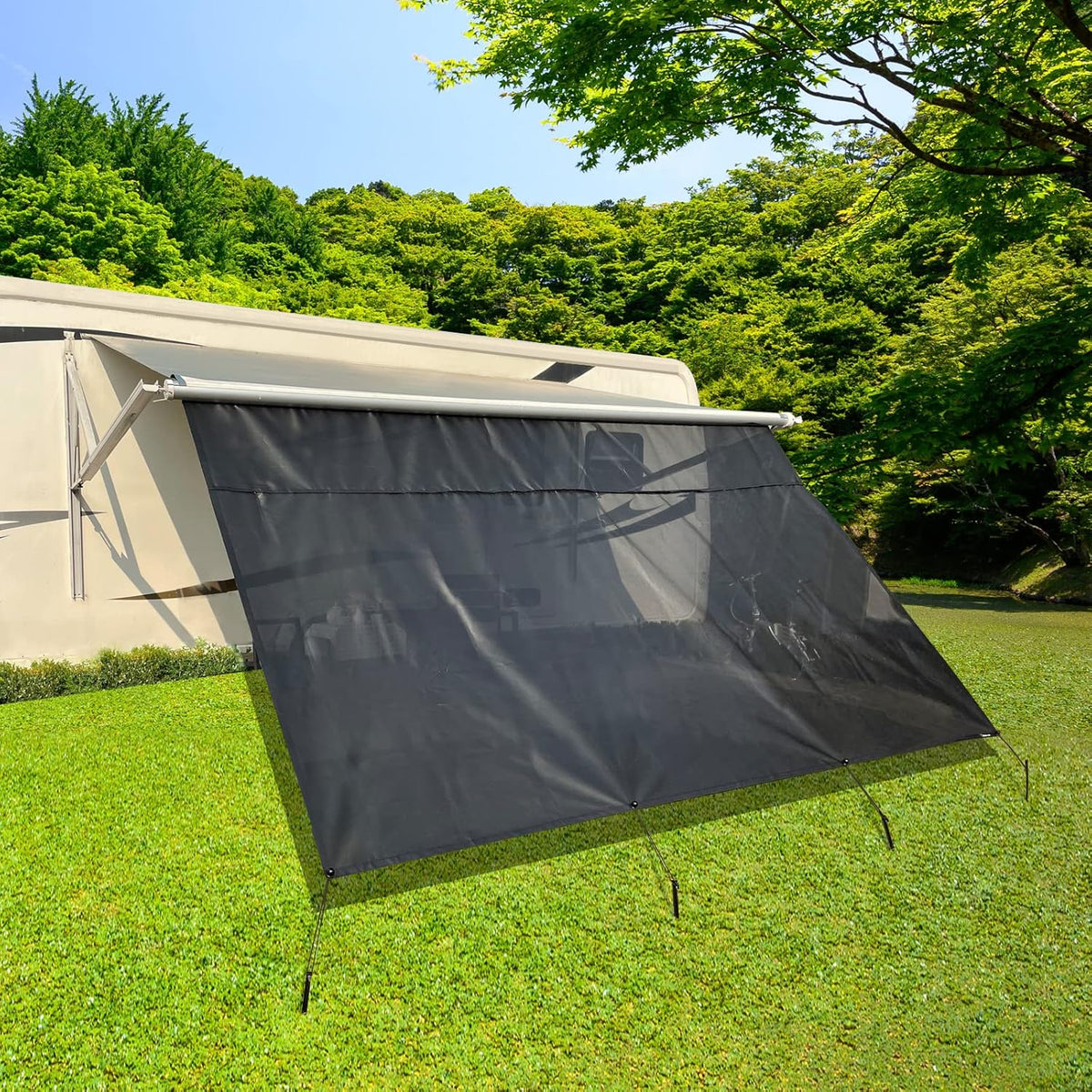 RV Awning Shade Screen with Zipper 8'X12'3'' Universal Sun Shade Screen with Complete Kits G28658