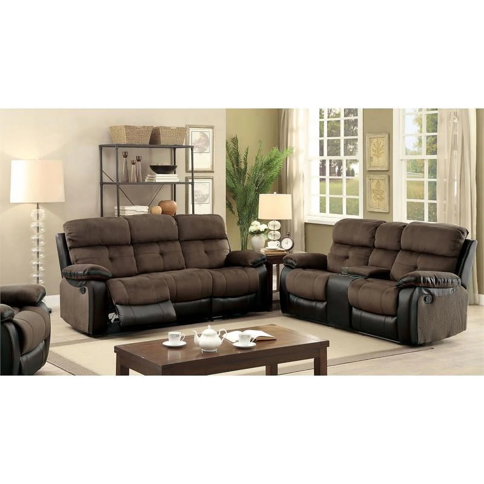 Faux Leather 2-Piece Sofa Set in Brown and Black Y514515