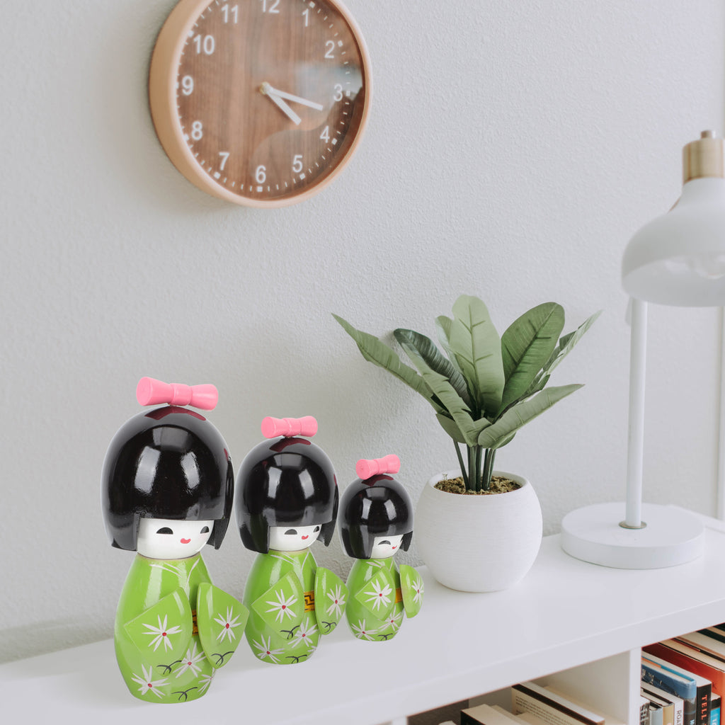 Wooden Doll Traditional Crafts Japanese Home Decor Desk Topper 2 Sets D3905