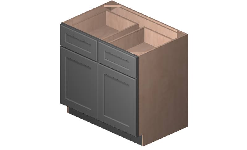 Grey 2 Doors 2 Drawers 1 Shelf Base Cabinet C7549