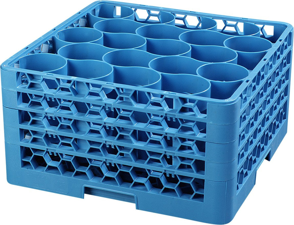 Blue Polypropylene 20-Compartment Glass Rack with 4 Extenders K75819
