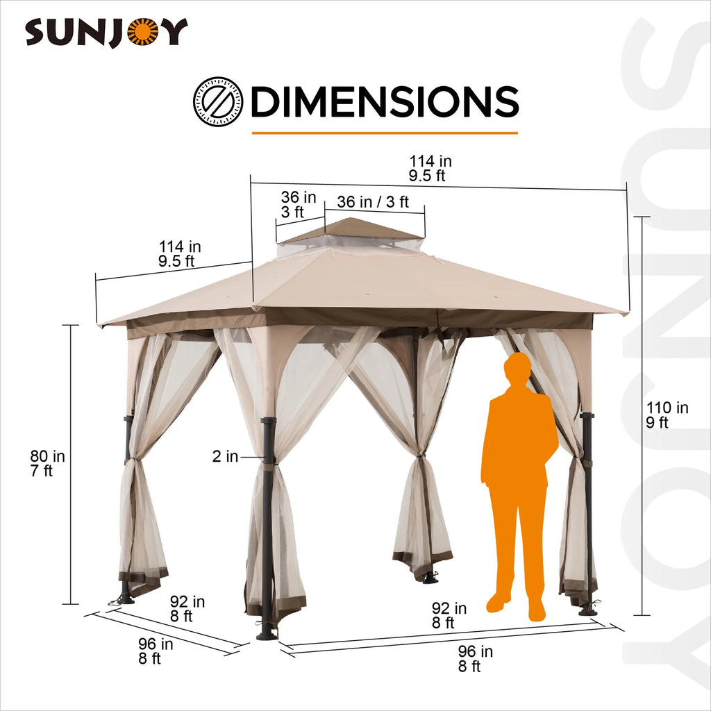 Tan and Brown Steel Frame Outdoor Patio Gazebo with Netting K222420