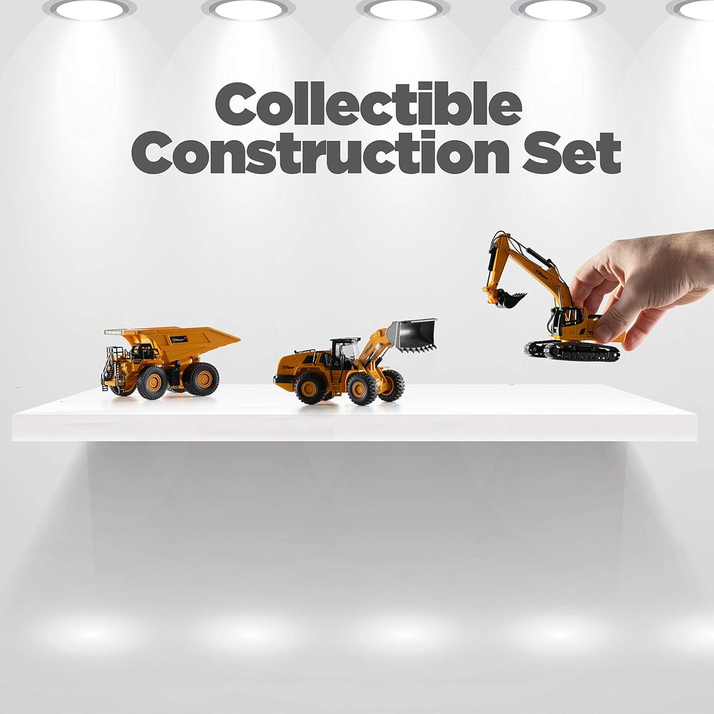 Metal Diecast Construction Toys Set of 3, Loader, Excavator, Dump Truck Models 1:60 Scale U675