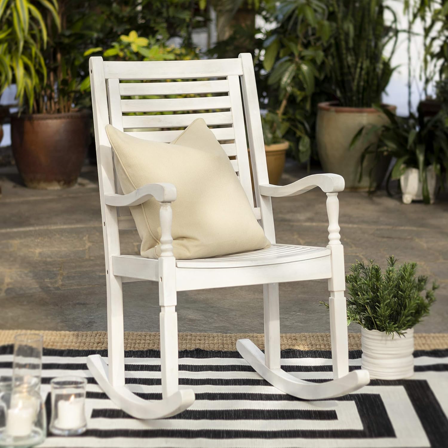 Brown Acacia Wood Slat Back Patio Rocking Chair J17710