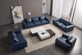 Navy Blue Full Leather Sofa Set 4Pcs D65143