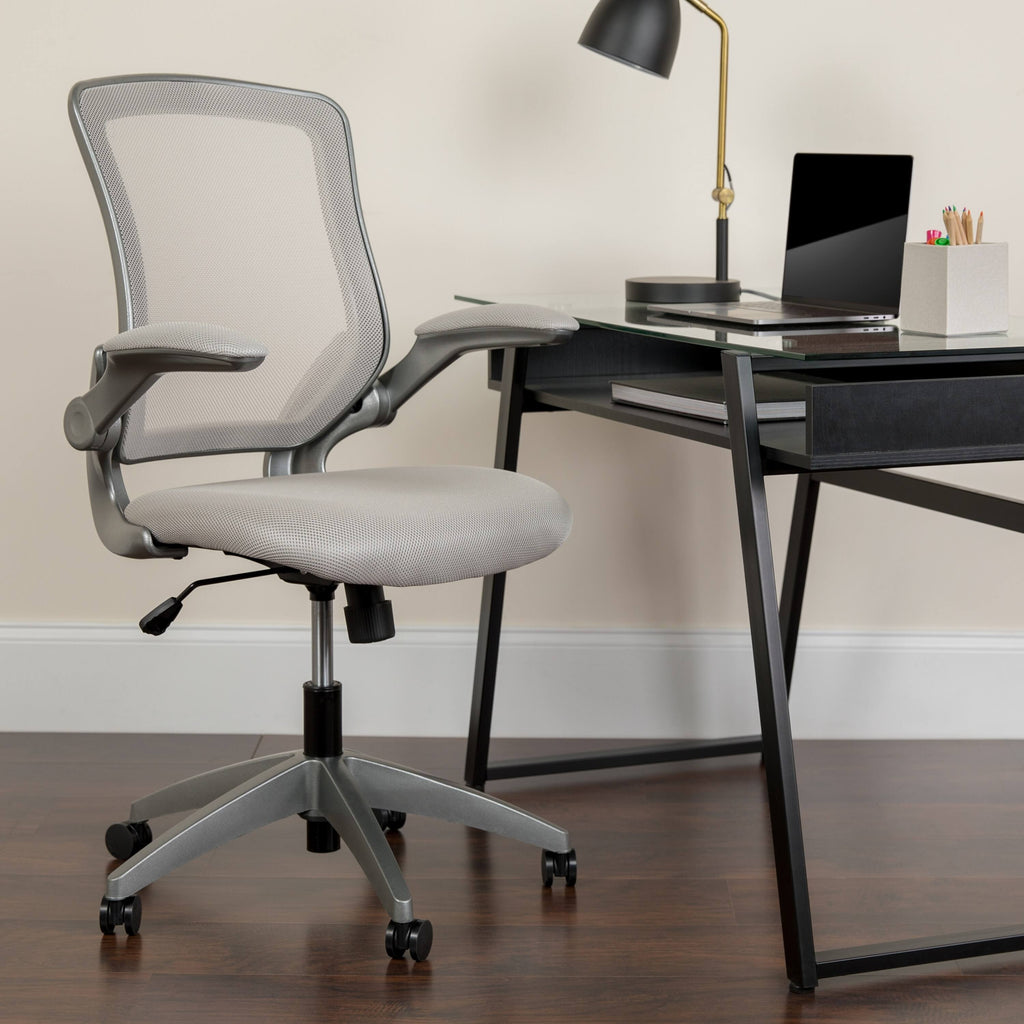 Gray Mesh Swivel Ergonomic Task Office Chair with Flip-Up Arms M397