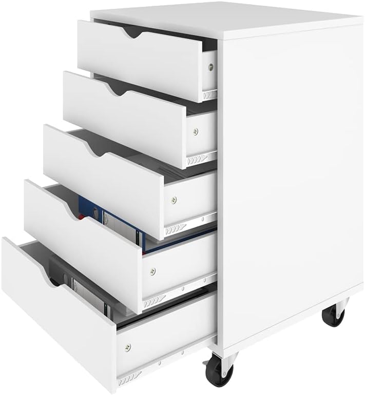Black 5 Drawer Mobile File Cabinet with Wheels W303