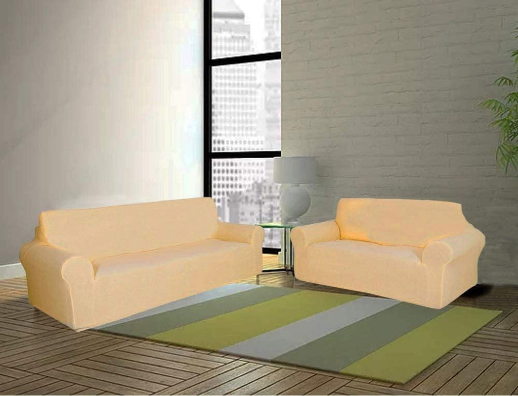 Beige/Cream 2-Piece Brushed Polyester Spandex SlipCover Set for Sofa Loveseat Couch X3719