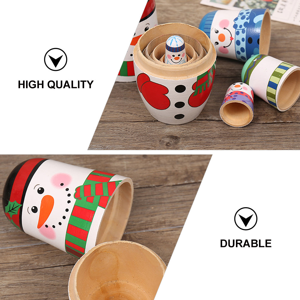 5 Layer Snowman Matryoshka Wood Nesting Doll R960980
