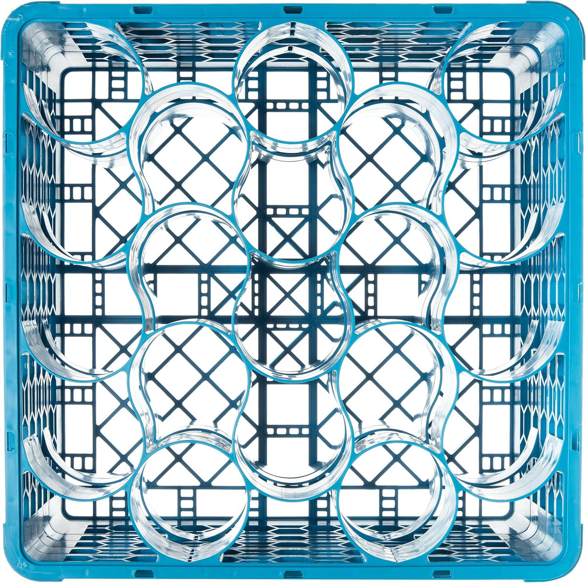 Blue Polypropylene 20-Compartment Glass Rack with 4 Extenders K75819