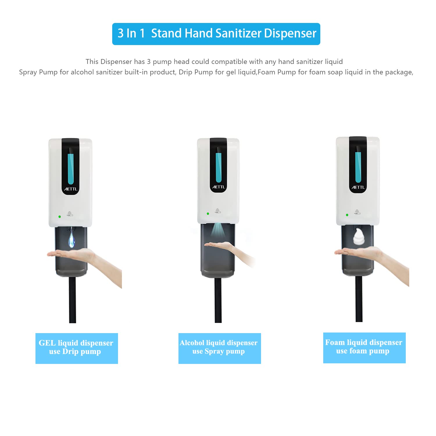 1200ml 3 in 1 Automatic Touchless Soap Dispenser Floor Stand with Drip Catcher and Adjustable Stand U17729