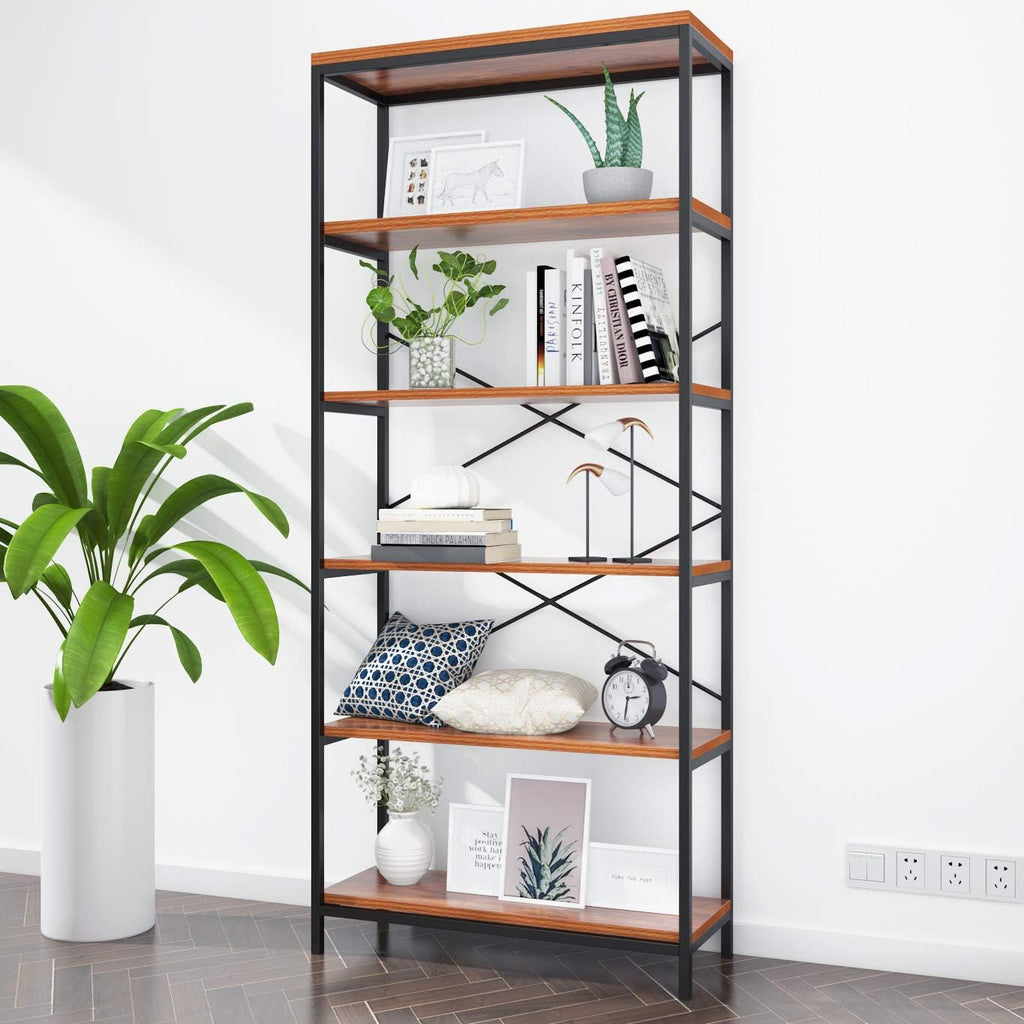 5 Shelf Metal and Wooden Bookshelf Q888