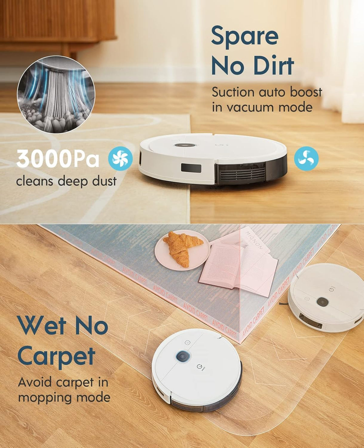Robot Vacuum and Mop Combo, 3000Pa Suction, 240mins Runtime C568923