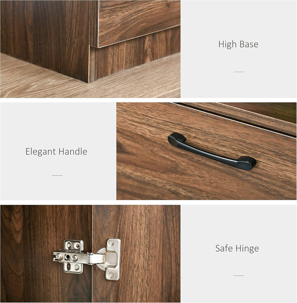 Walnut Kitchen Buffet Hutch with 3 Drawers and Sliding Door B675