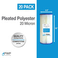 20 Pack Pleated Polypropylene Water Filter Cartridge 10x4.5 inch 20 Micron J2381