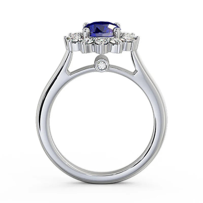 14K White Gold Blue Sapphire Diamond Engagement Ring Size 5.5 G4930