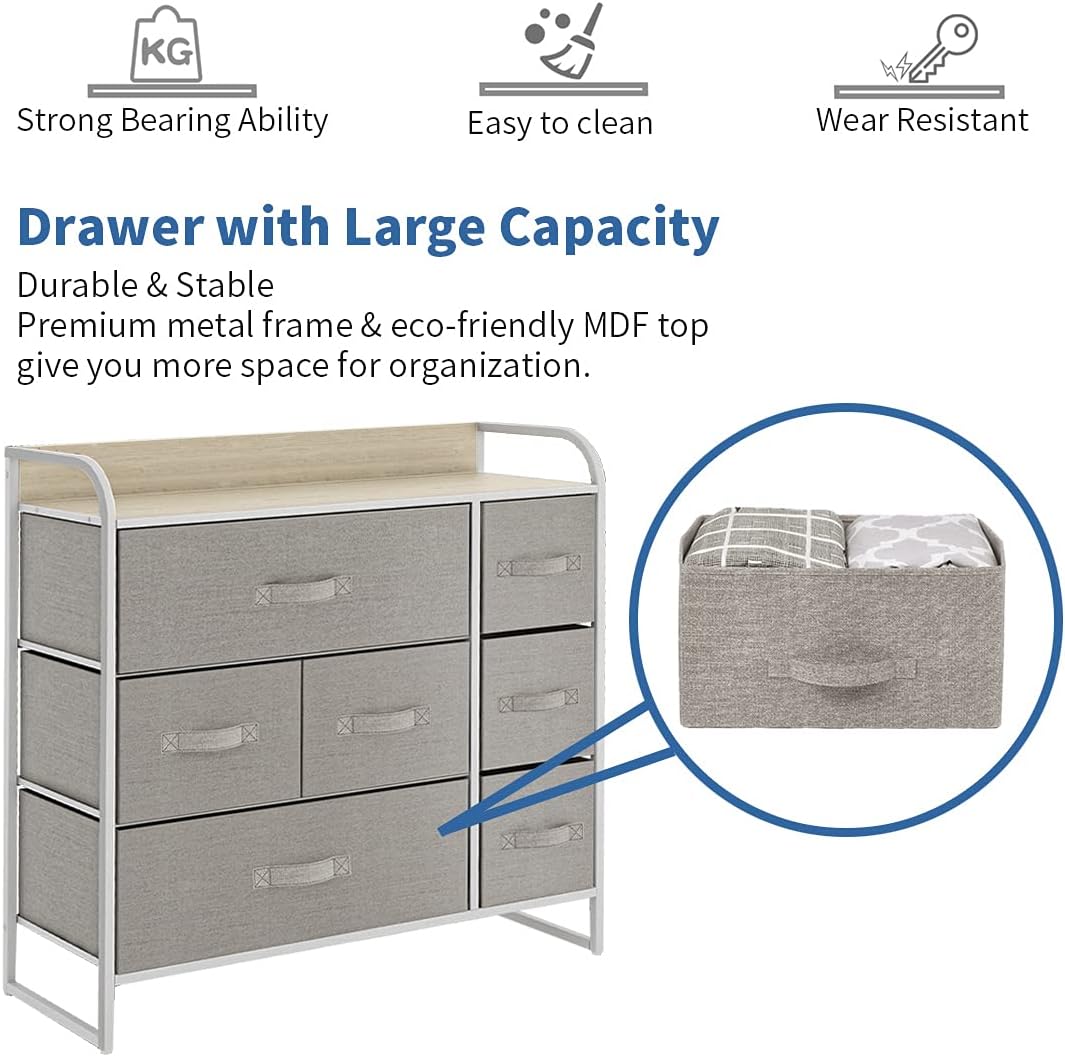 Light Grey 7 Drawer Fabric Dresser with Steel Frame I14514