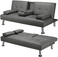 Gray Faux Leather Sofa Bed Futon with Armrest I571281