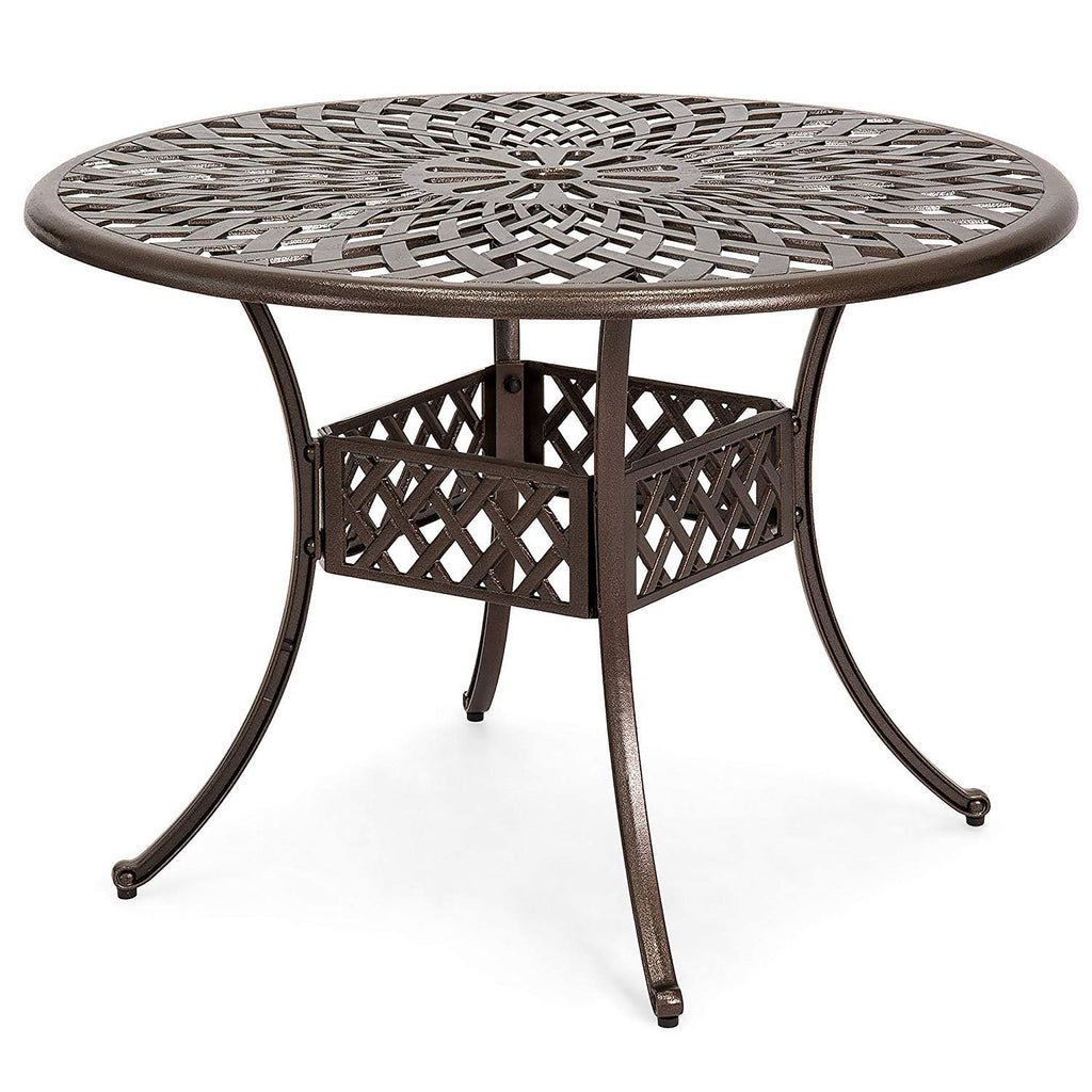 Cast Aluminum Outdoor Patio Dining Table with Lattice Weave Design in Bronze Z181320