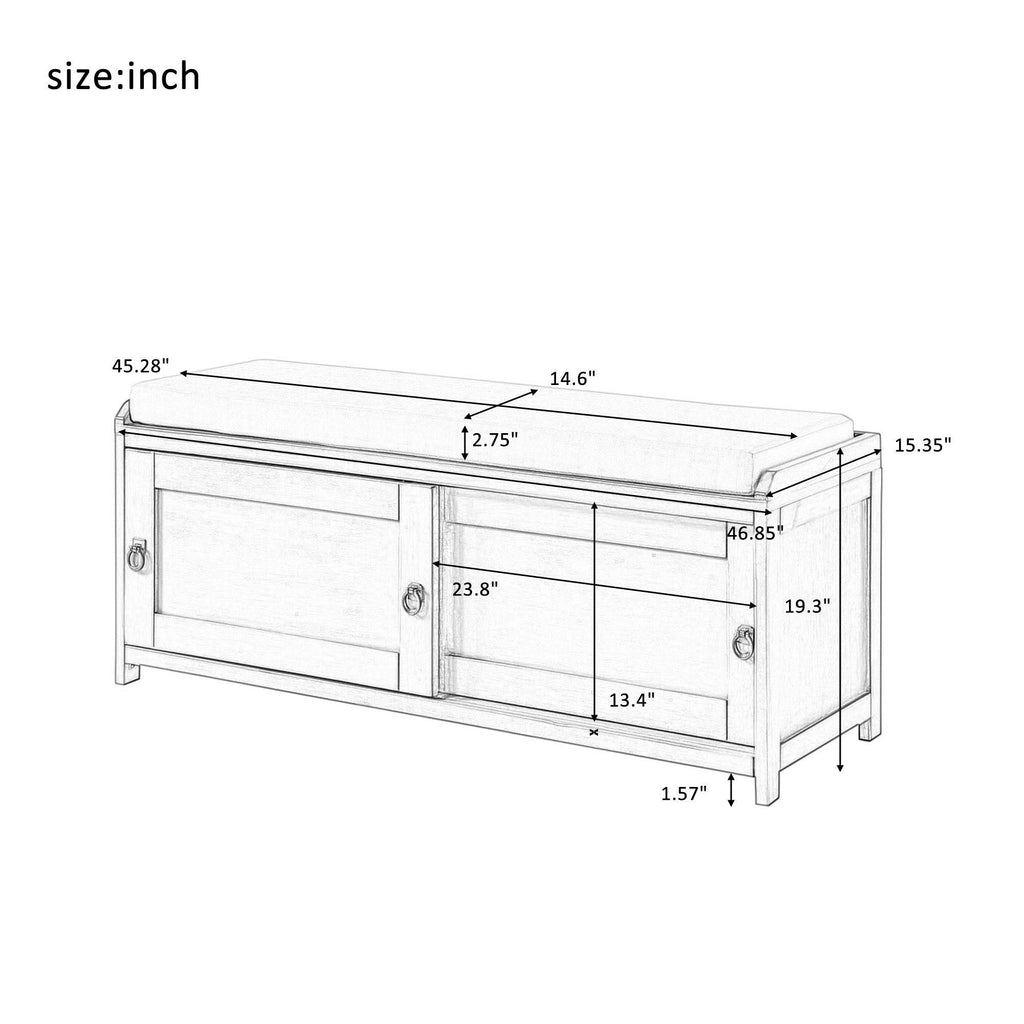 White Wood Entryway Storage Bench with 2 Cabinets V43796
