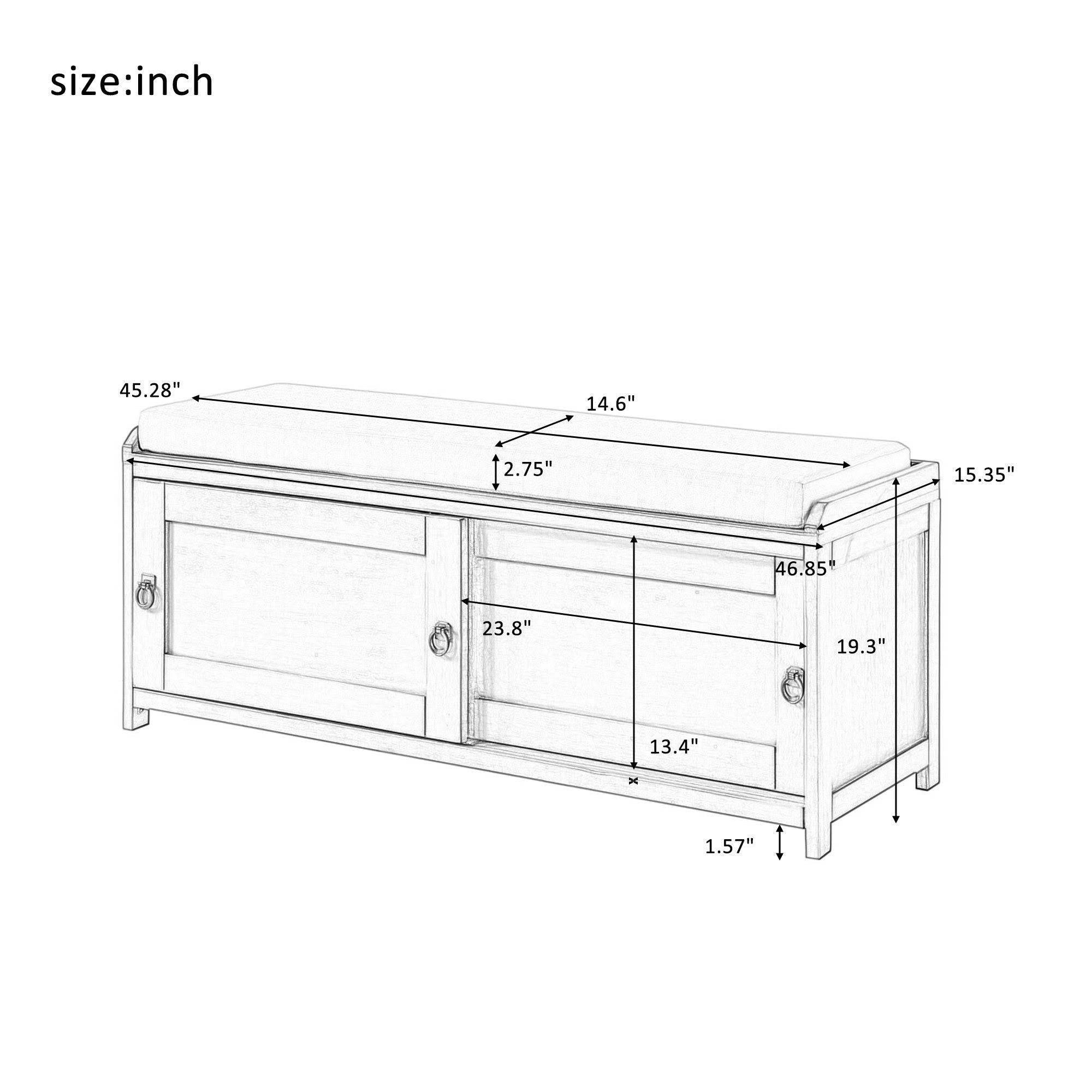 White Wood Entryway Storage Bench with 2 Cabinets V43796